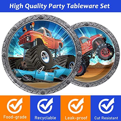 Tevxj 96PCS Truck Party Tableware Set: Plates, Napkins & Forks for 24 Guests