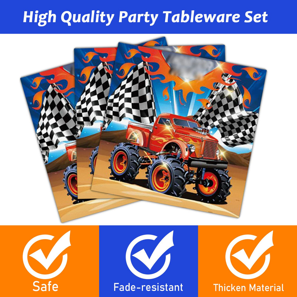 Tevxj 96PCS Truck Party Tableware Set: Plates, Napkins & Forks for 24 Guests