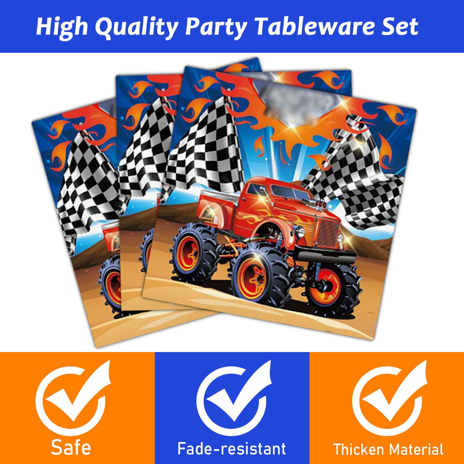 Tevxj 96PCS Truck Party Tableware Set: Plates, Napkins & Forks for 24 Guests