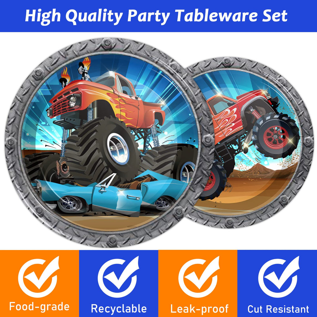 Tevxj 96PCS Truck Party Tableware Set: Plates, Napkins & Forks for 24 Guests