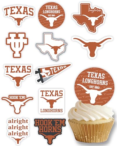 Texas Longhorns Cupcake Toppers – 24 Pack, PartyKandy, 3-4 Inch, Recyclable Paper Party Decor