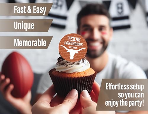 Texas Longhorns Cupcake Toppers – 24 Pack, PartyKandy, 3-4 Inch, Recyclable Paper Party Decor