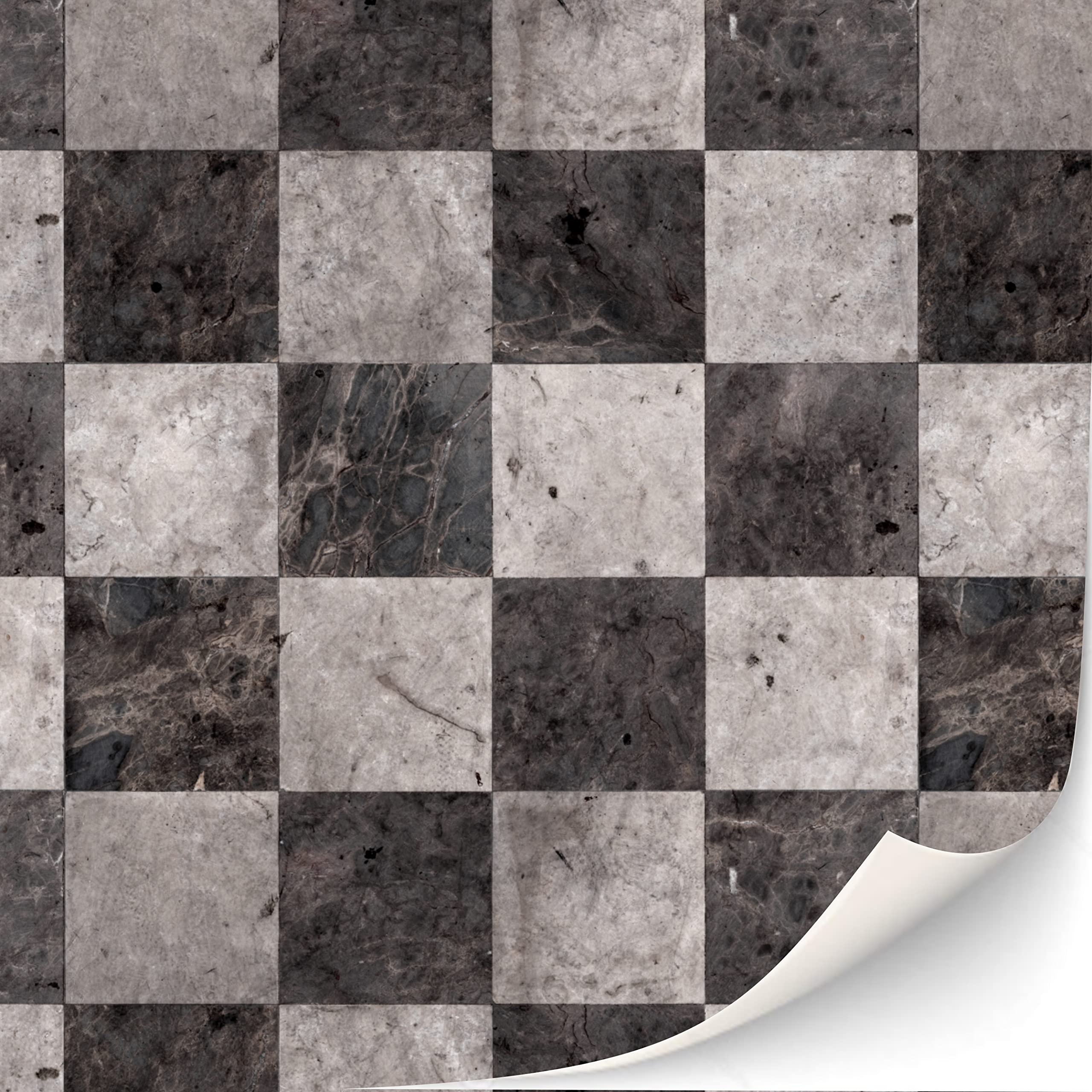 TexturKontor 3-Pack Self-Adhesive Dollhouse Floor Tiles – 1:12 Scale Checkerboard Marble Pattern, DIN A4 Sheets