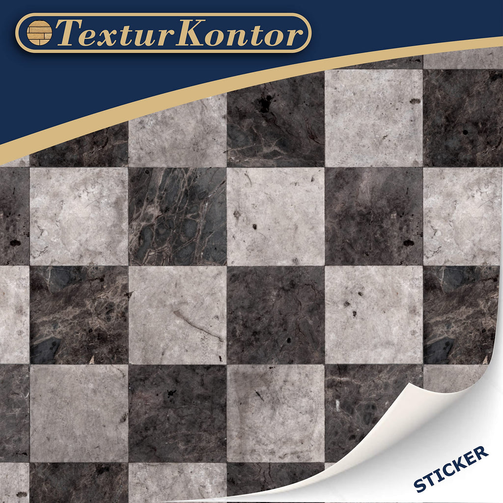 TexturKontor 3-Pack Self-Adhesive Dollhouse Floor Tiles – 1:12 Scale Checkerboard Marble Pattern, DIN A4 Sheets