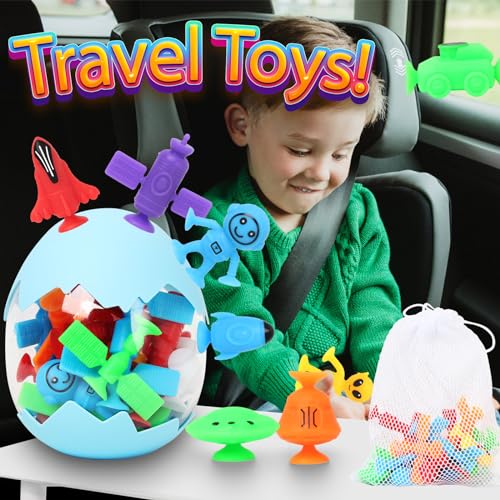 Texviko 20-Pack Space Suction Bath Toys with Eggshell Bag – Silicone No-Hole Bath Toys for Toddlers 3-6 Years