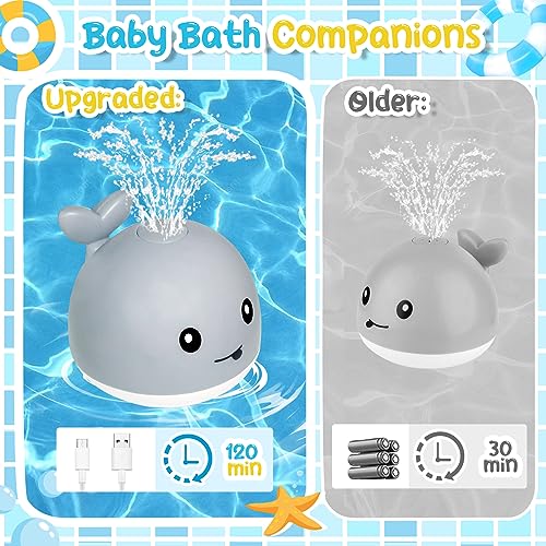 TFS TOP·FANS Baby Whale Bath Toy: Light-Up Fountain for 6-12 Month Olds, Rechargeable & Waterproof