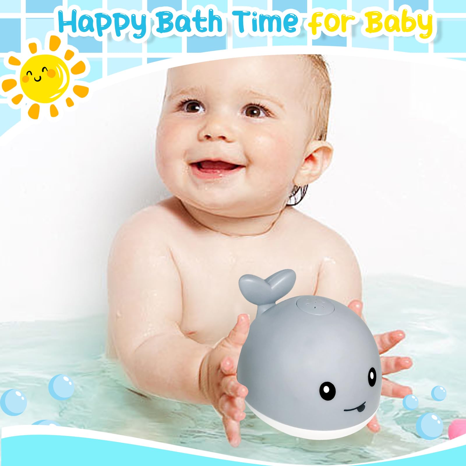 TFS TOP·FANS Baby Whale Bath Toy: Light-Up Fountain for 6-12 Month Olds, Rechargeable & Waterproof