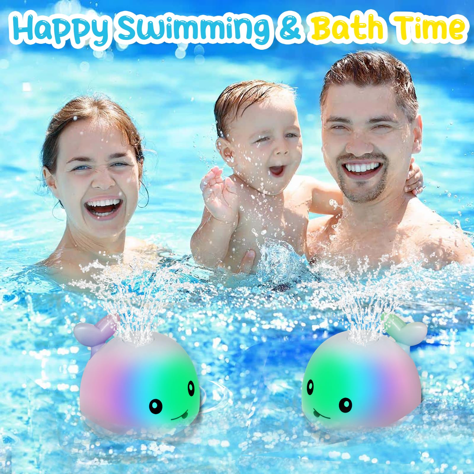 TFS TOP·FANS Baby Whale Bath Toy: Light-Up Fountain for 6-12 Month Olds, Rechargeable & Waterproof