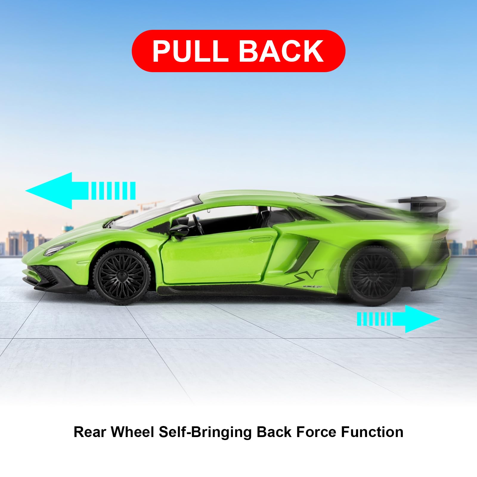TGRCM-CZ 1/36 Scale Lamborghini Aventador LP700-4 Pull Back Toy Car, Green Zinc Alloy Model for Kids and Collectors