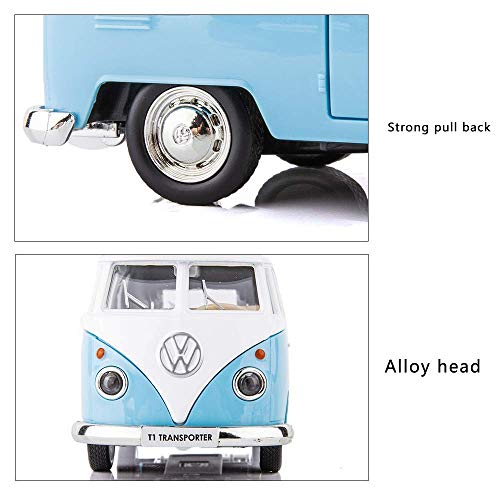 TGRCM-CZ 1:36 Scale Pull Back Bus Toy - Zinc Alloy Die Cast Model with Open Doors, Blue