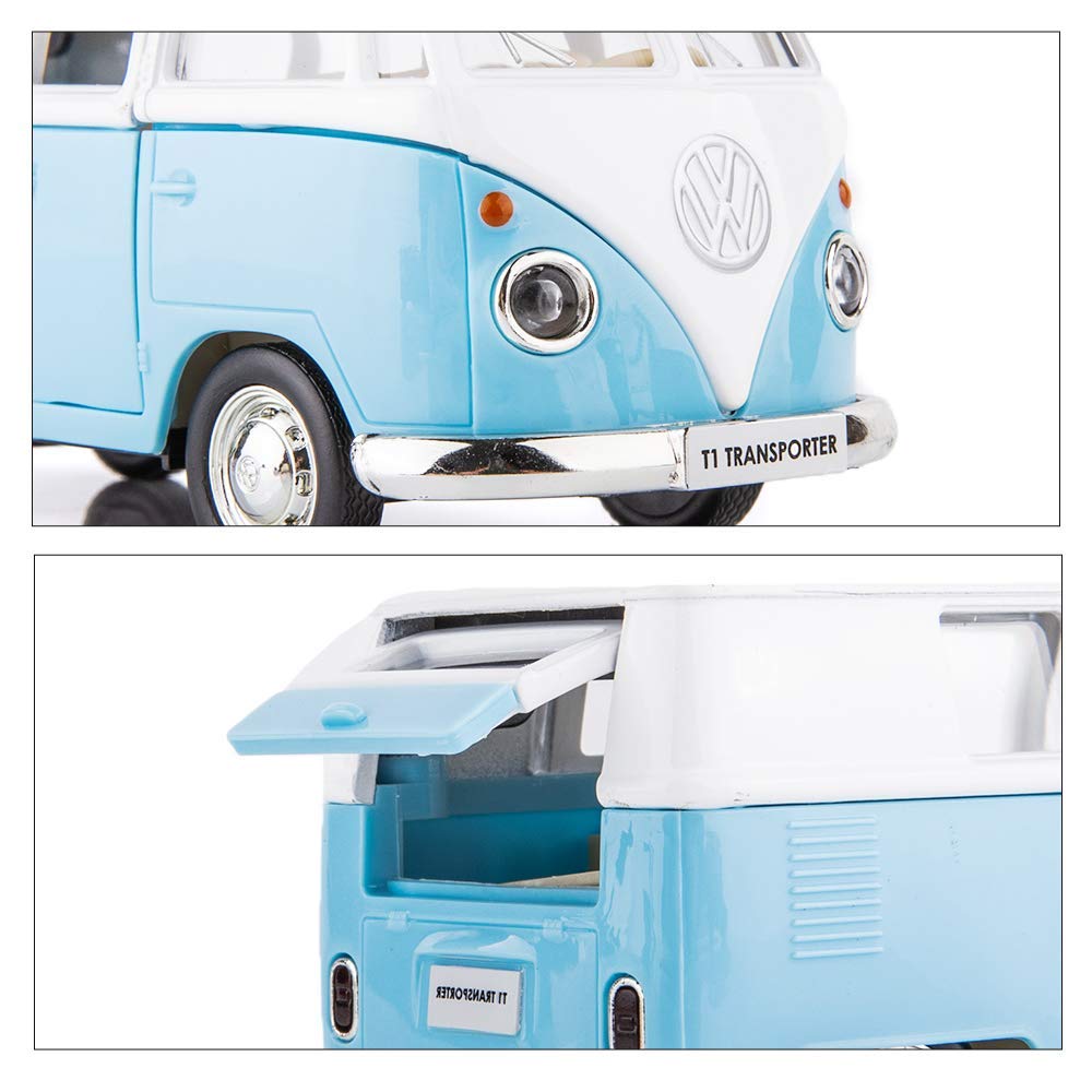 TGRCM-CZ 1:36 Scale Pull Back Bus Toy - Zinc Alloy Die Cast Model with Open Doors, Blue