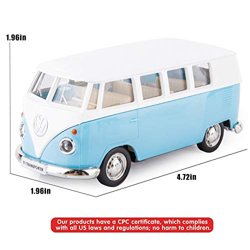 TGRCM-CZ 1:36 Scale Pull Back Bus Toy - Zinc Alloy Die Cast Model with Open Doors, Blue