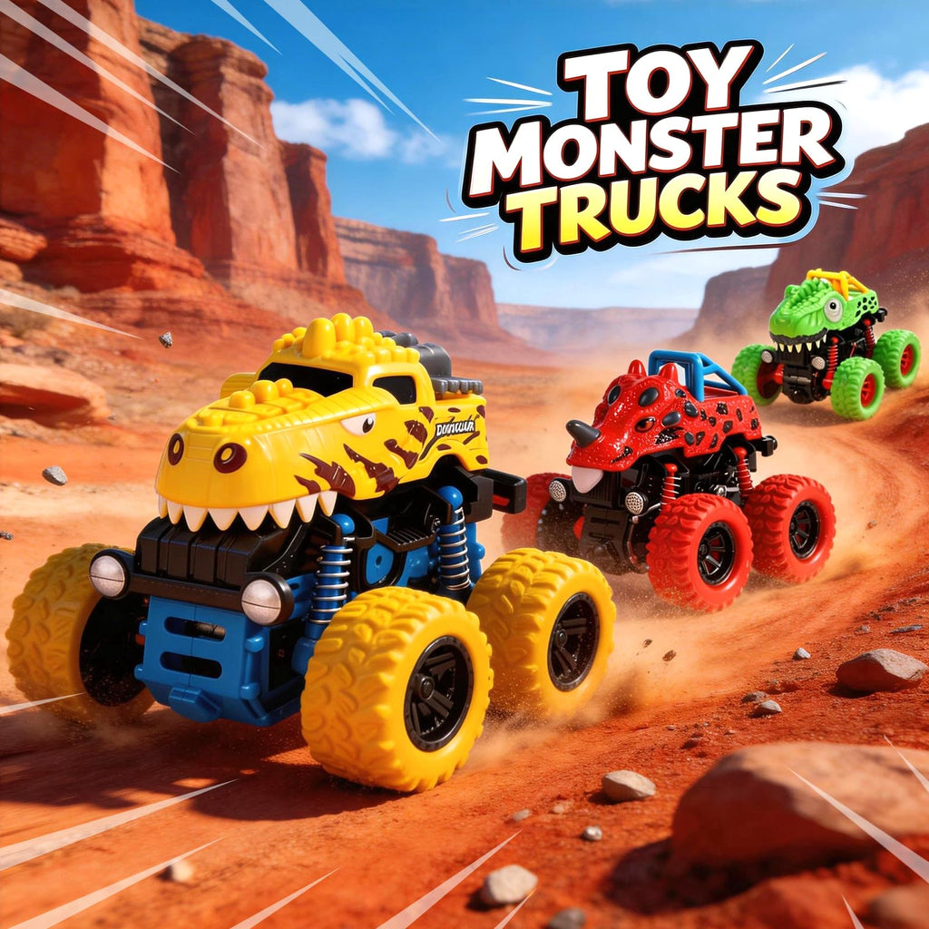 TGXLAK Dinosaur Monster Trucks – 3 Pack Friction Powered Push and Go Cars for Toddlers Ages 2-5