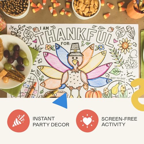 Thanksgiving Coloring Placemats (12 Pack) – 11x17 Turkey 'I Am Thankful For' Activity Sheets for Kids and Families