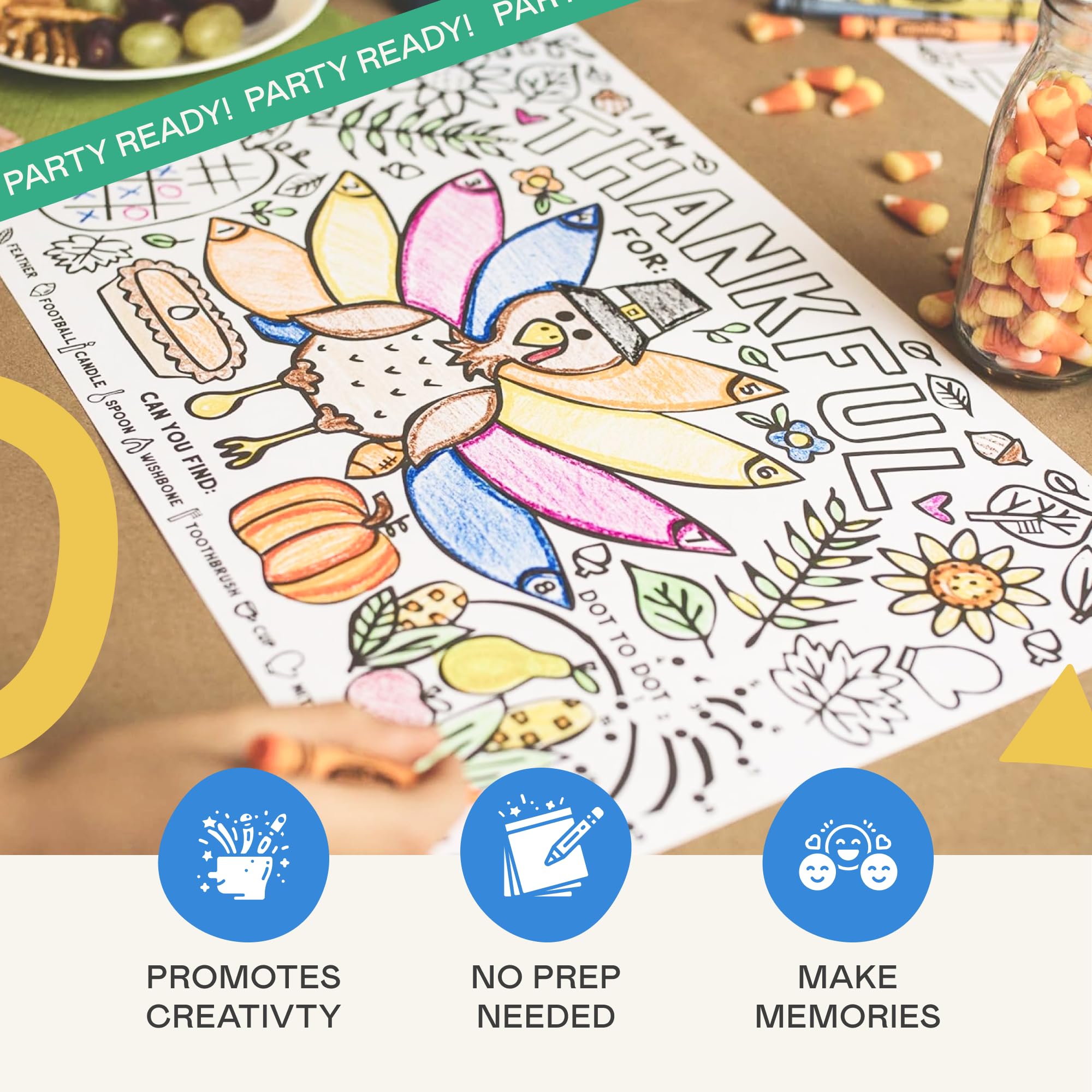 Thanksgiving Coloring Placemats (12 Pack) – 11x17 Turkey 'I Am Thankful For' Activity Sheets for Kids and Families