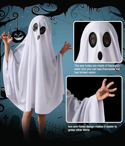 THDZS Unisex Ghost Costume – White Boo Cloak Cape for Kids Ages 3+