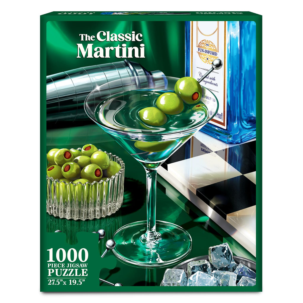 The Classic Martini 1000-Piece Jigsaw Puzzle from Gouda Games – Cocktail Art for Adults, Full-Size Poster, Finished Size 27.5x19.5 Inches