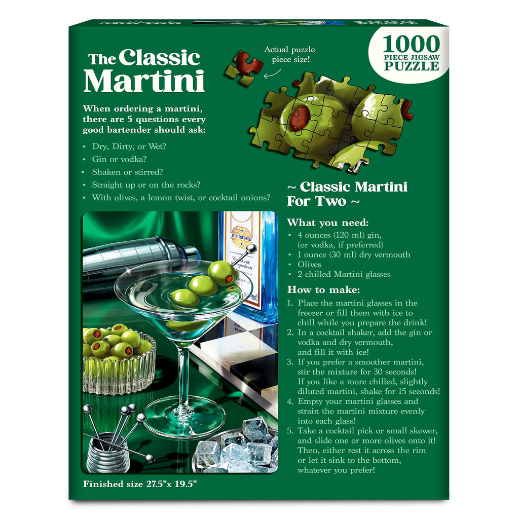 The Classic Martini 1000-Piece Jigsaw Puzzle from Gouda Games – Cocktail Art for Adults, Full-Size Poster, Finished Size 27.5x19.5 Inches
