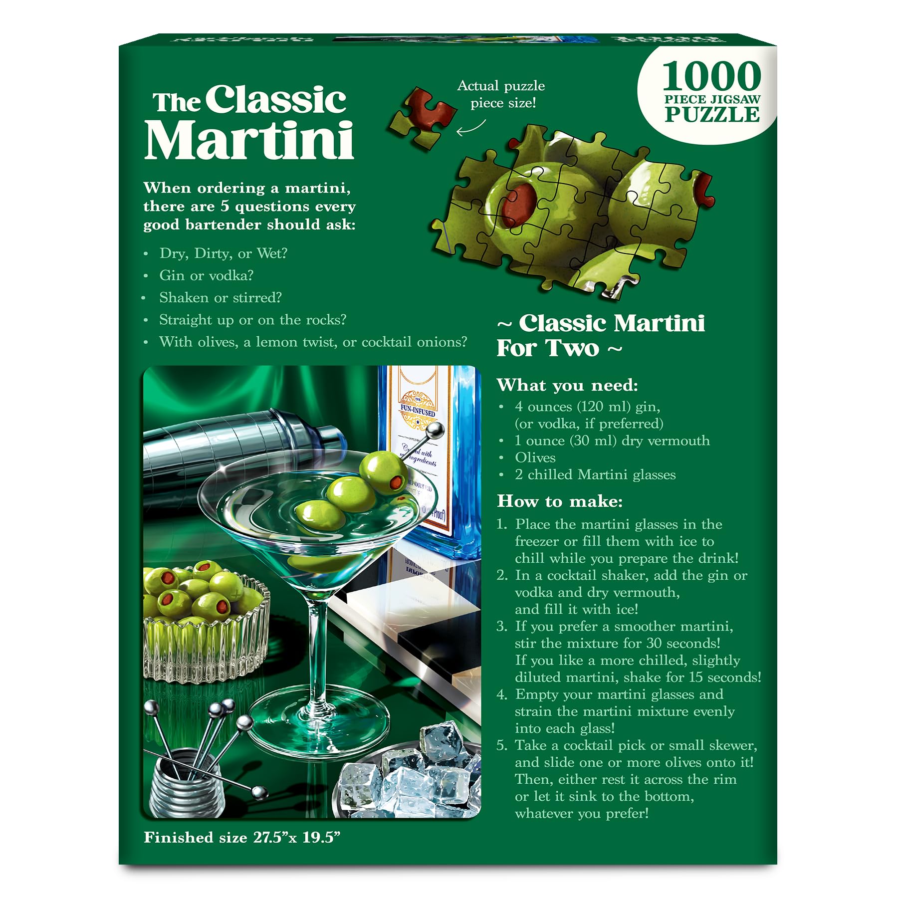 The Classic Martini 1000-Piece Jigsaw Puzzle from Gouda Games – Cocktail Art for Adults, Full-Size Poster, Finished Size 27.5x19.5 Inches