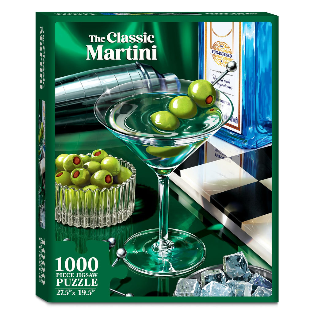 The Classic Martini 1000-Piece Jigsaw Puzzle from Gouda Games – Cocktail Art for Adults, Full-Size Poster, Finished Size 27.5x19.5 Inches