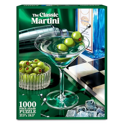The Classic Martini 1000-Piece Jigsaw Puzzle from Gouda Games – Cocktail Art for Adults, Full-Size Poster, Finished Size 27.5x19.5 Inches