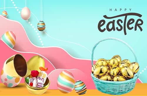 The Dreidel Company 12-Pack Shimmering Metallic Gold Easter Eggs – 2.38 Inch Hinged Plastic Eggs