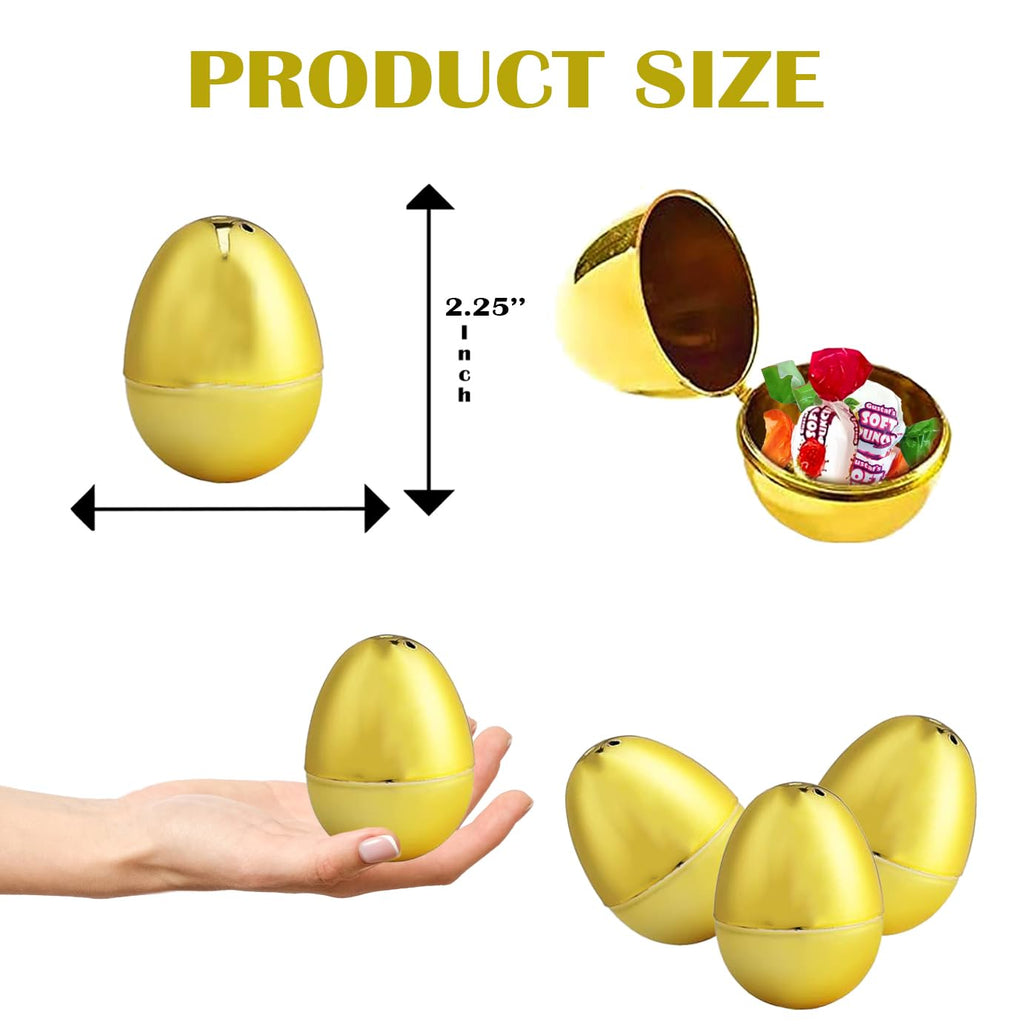 The Dreidel Company 12-Pack Shimmering Metallic Gold Easter Eggs – 2.38 Inch Hinged Plastic Eggs