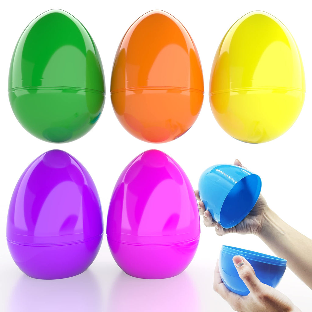 The Dreidel Company 6-Inch Jumbo Fillable Easter Eggs 6-Pack, Bright Plastic, Stands Upright, Assorted Colors