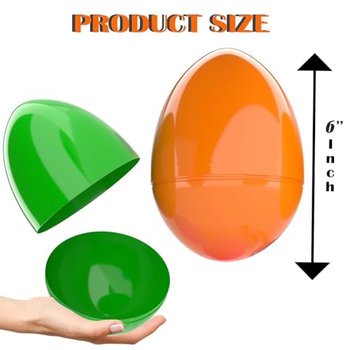 The Dreidel Company 6-Inch Jumbo Fillable Easter Eggs 6-Pack, Bright Plastic, Stands Upright, Assorted Colors