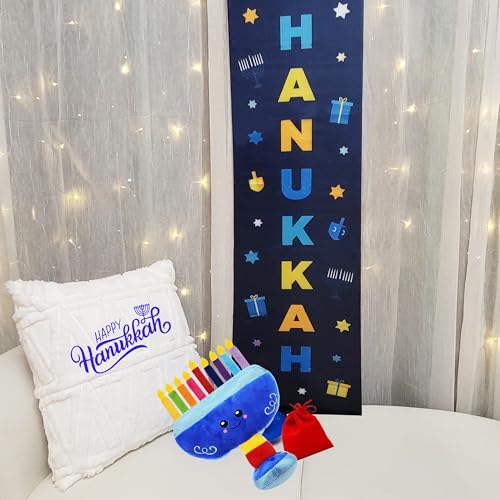 The Dreidel Company Plush Musical Menorah with Removable Candles and Dreidel, Plays 2 Hanukkah Songs