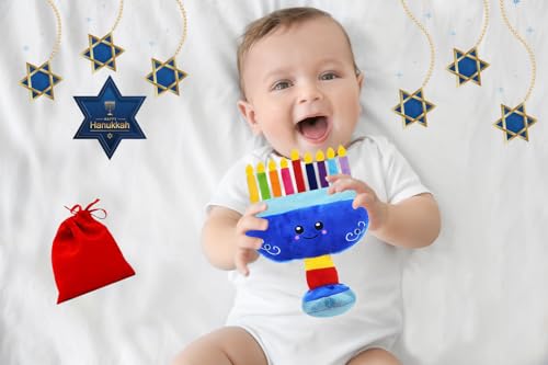 The Dreidel Company Plush Musical Menorah with Removable Candles and Dreidel, Plays 2 Hanukkah Songs