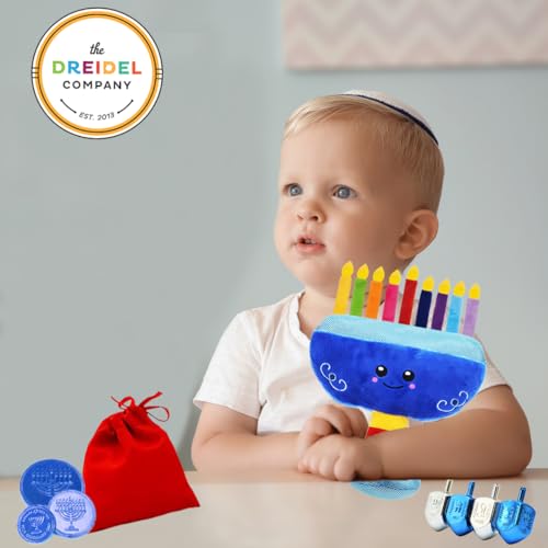The Dreidel Company Plush Musical Menorah with Removable Candles and Dreidel, Plays 2 Hanukkah Songs
