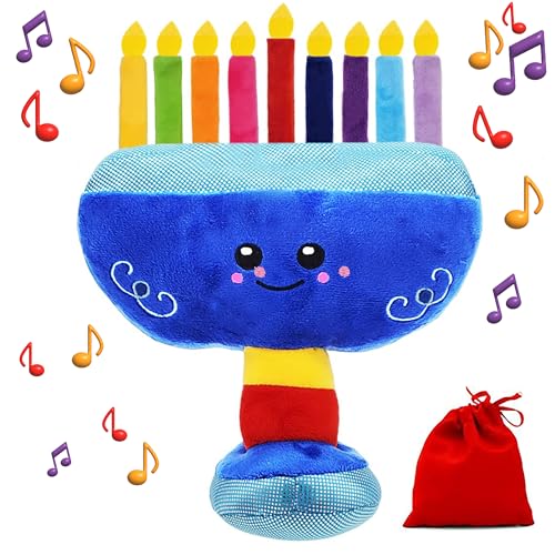 The Dreidel Company Plush Musical Menorah with Removable Candles and Dreidel, Plays 2 Hanukkah Songs