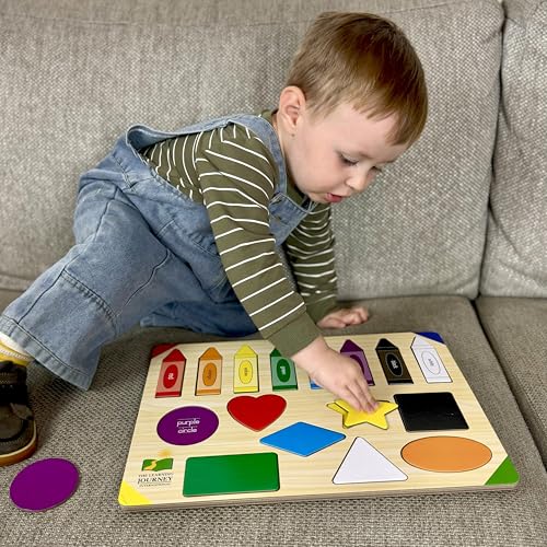 The Learning Journey Lift & Learn Puzzle Colors & Shapes – 16-Piece Preschool Educational Toy for Ages 3+