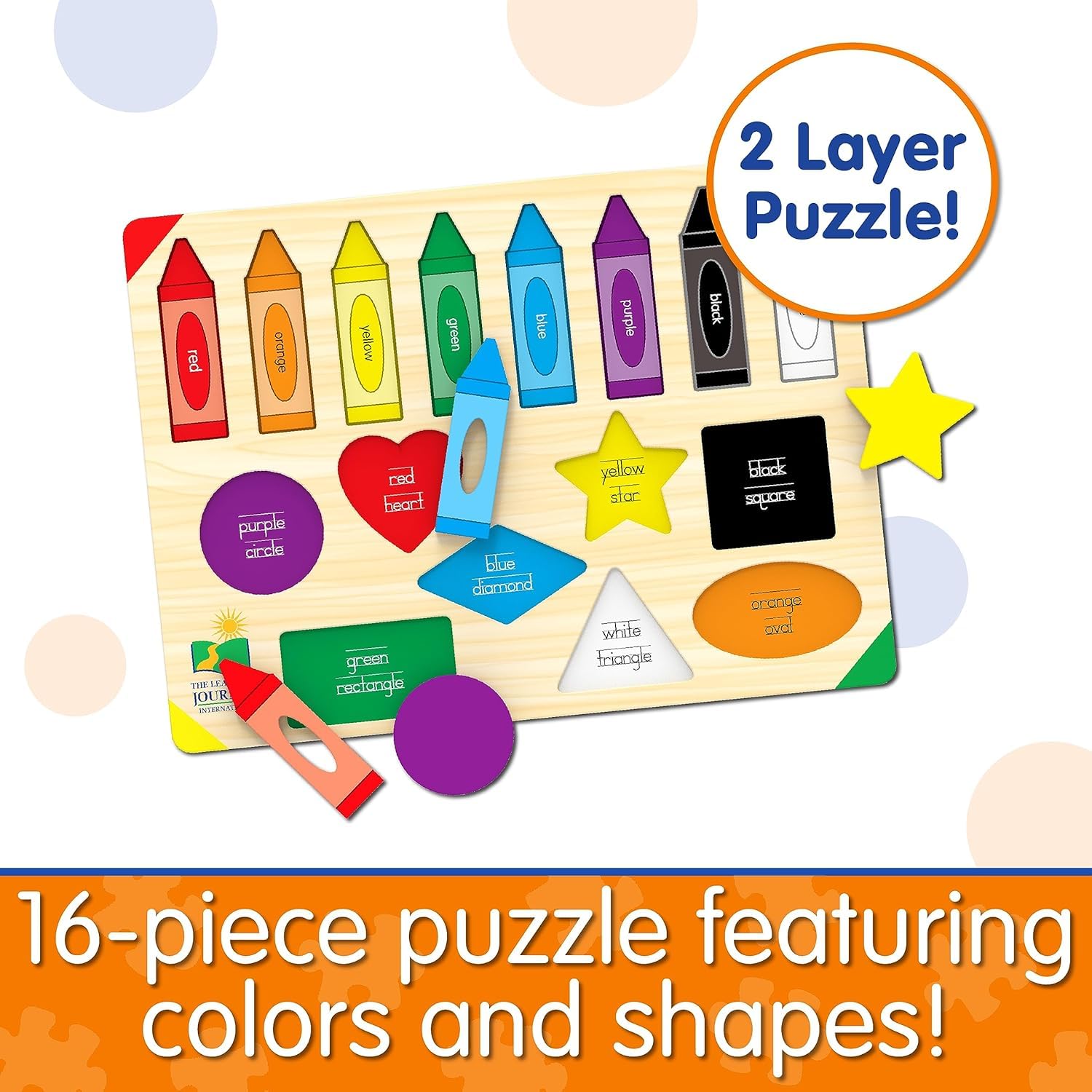The Learning Journey Lift & Learn Puzzle Colors & Shapes – 16-Piece Preschool Educational Toy for Ages 3+