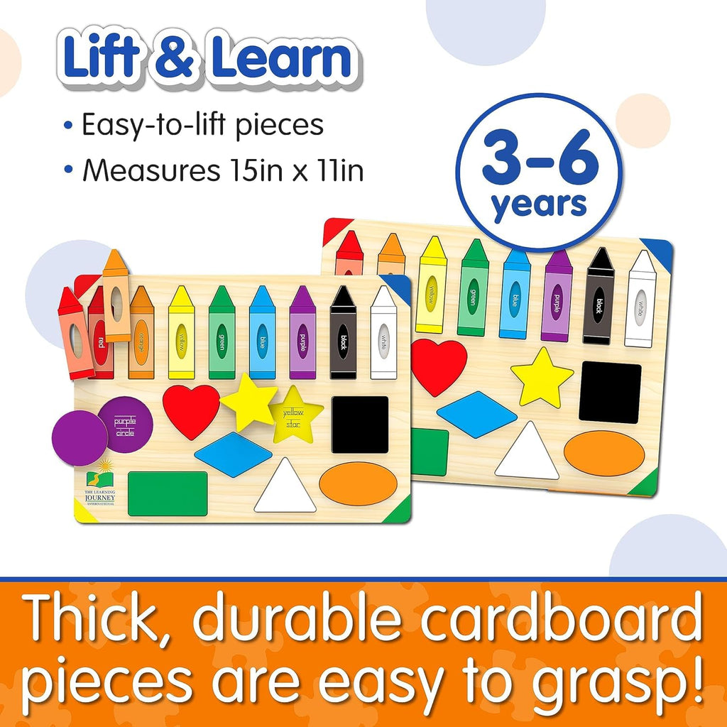 The Learning Journey Lift & Learn Puzzle Colors & Shapes – 16-Piece Preschool Educational Toy for Ages 3+
