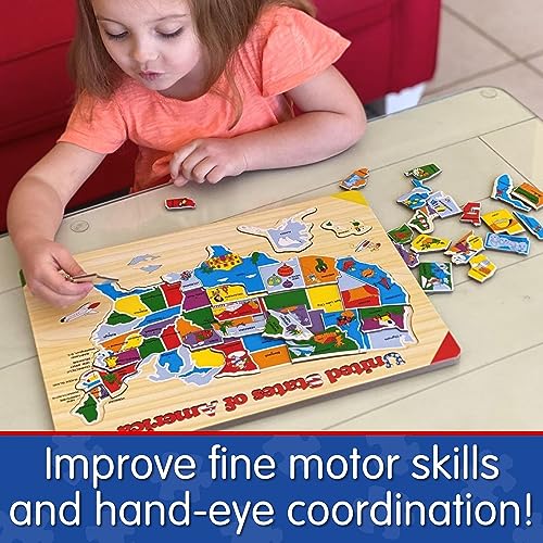 The Learning Journey Lift & Learn USA Map Puzzle – 40 Pieces, Raised Pieces for Easy Grasping, Ages 3+