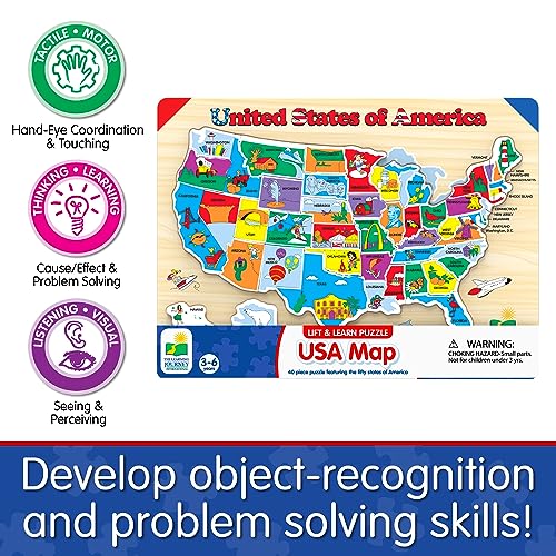 The Learning Journey Lift & Learn USA Map Puzzle – 40 Pieces, Raised Pieces for Easy Grasping, Ages 3+