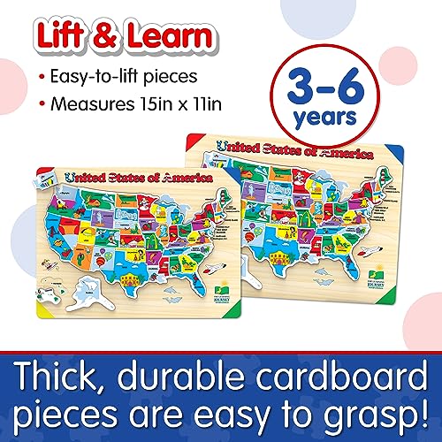 The Learning Journey Lift & Learn USA Map Puzzle – 40 Pieces, Raised Pieces for Easy Grasping, Ages 3+