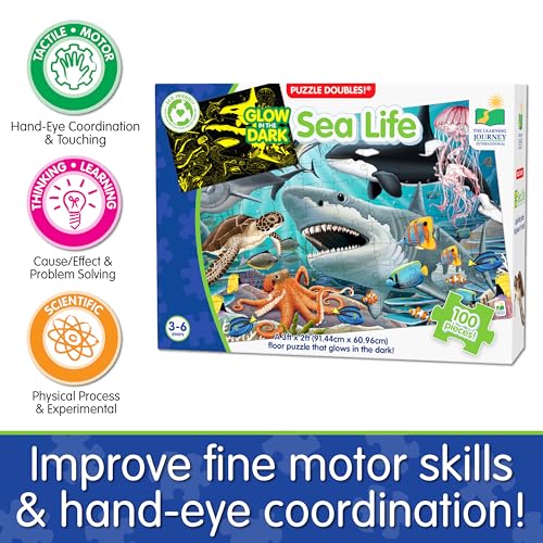 The Learning Journey Puzzle Doubles Glow in the Dark - Sea Life - 100 Piece Giant Ocean Puzzle for Kids Ages 3+