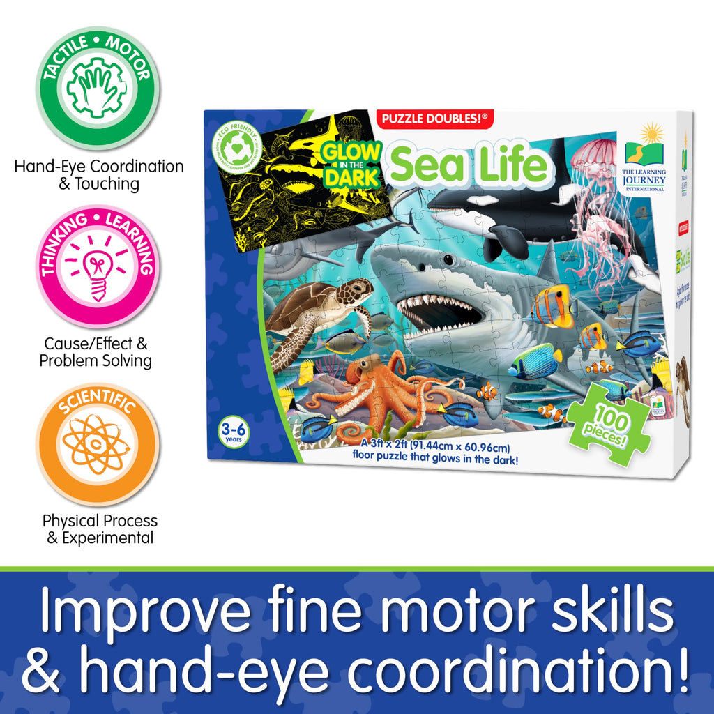 The Learning Journey Puzzle Doubles Glow in the Dark - Sea Life - 100 Piece Giant Ocean Puzzle for Kids Ages 3+