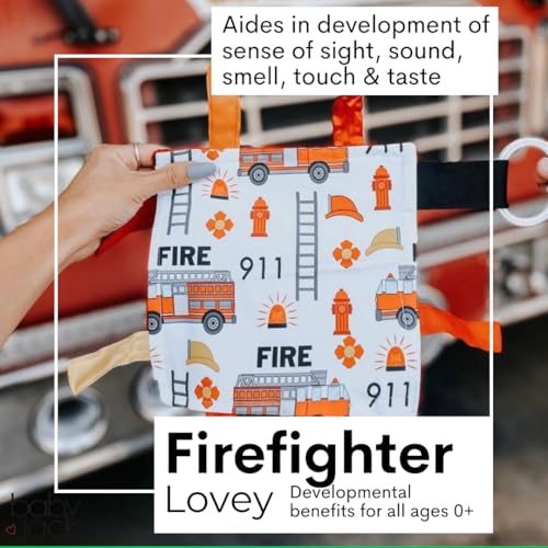 The Learning Lovey Fire Lovey Tag Toy – 8x8 Crinkle Sensory Blanket for Babies