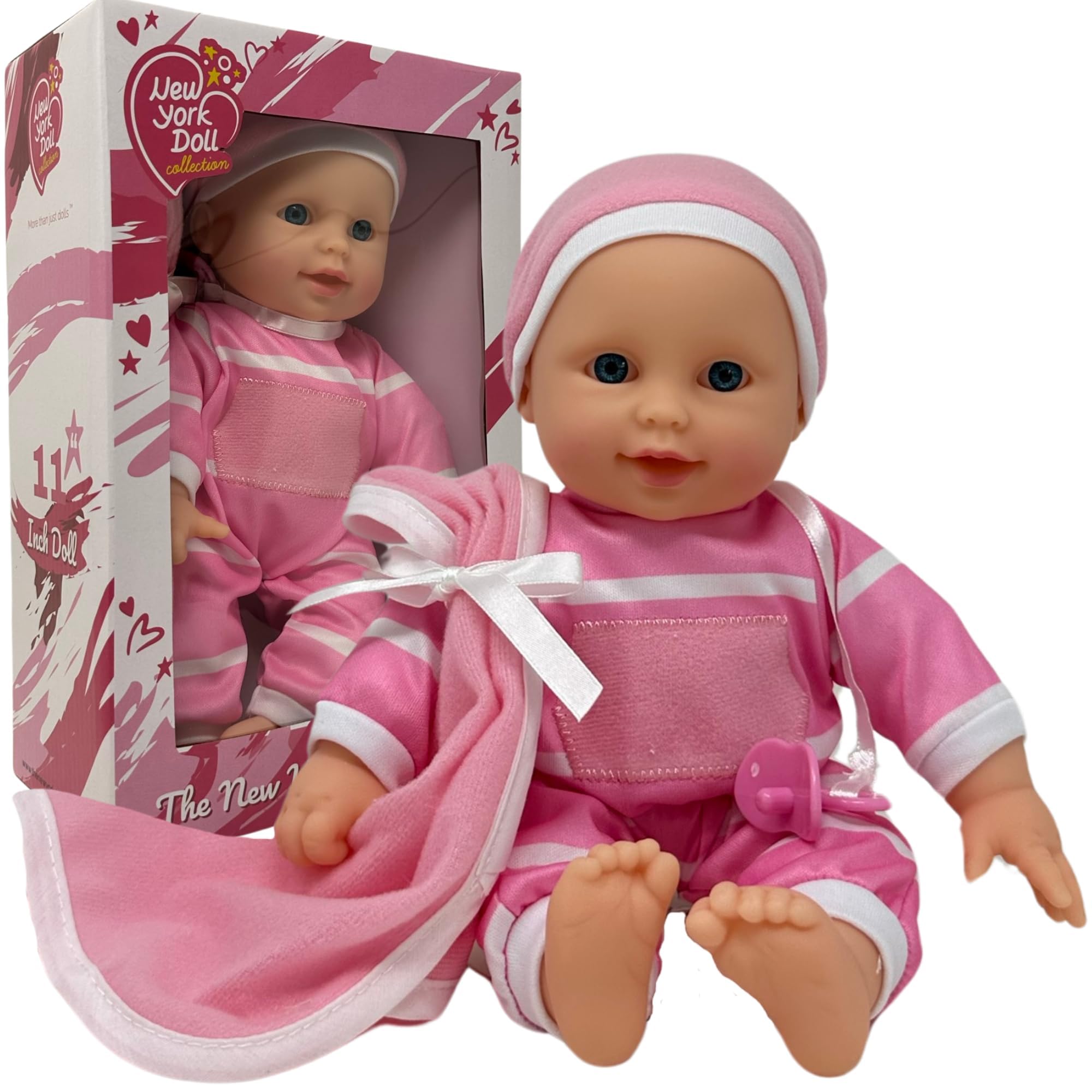 The New York Doll Collection 11 Inch Soft Body Baby Doll with Pacifier – Caucasian, Gift Box