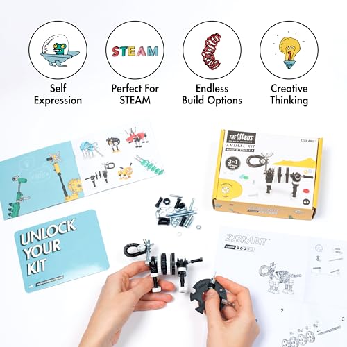 The Off Bits Black Zebra Erector Set – Animal Mini STEM Building Toy for Kids 6+ with Nuts & Bolts
