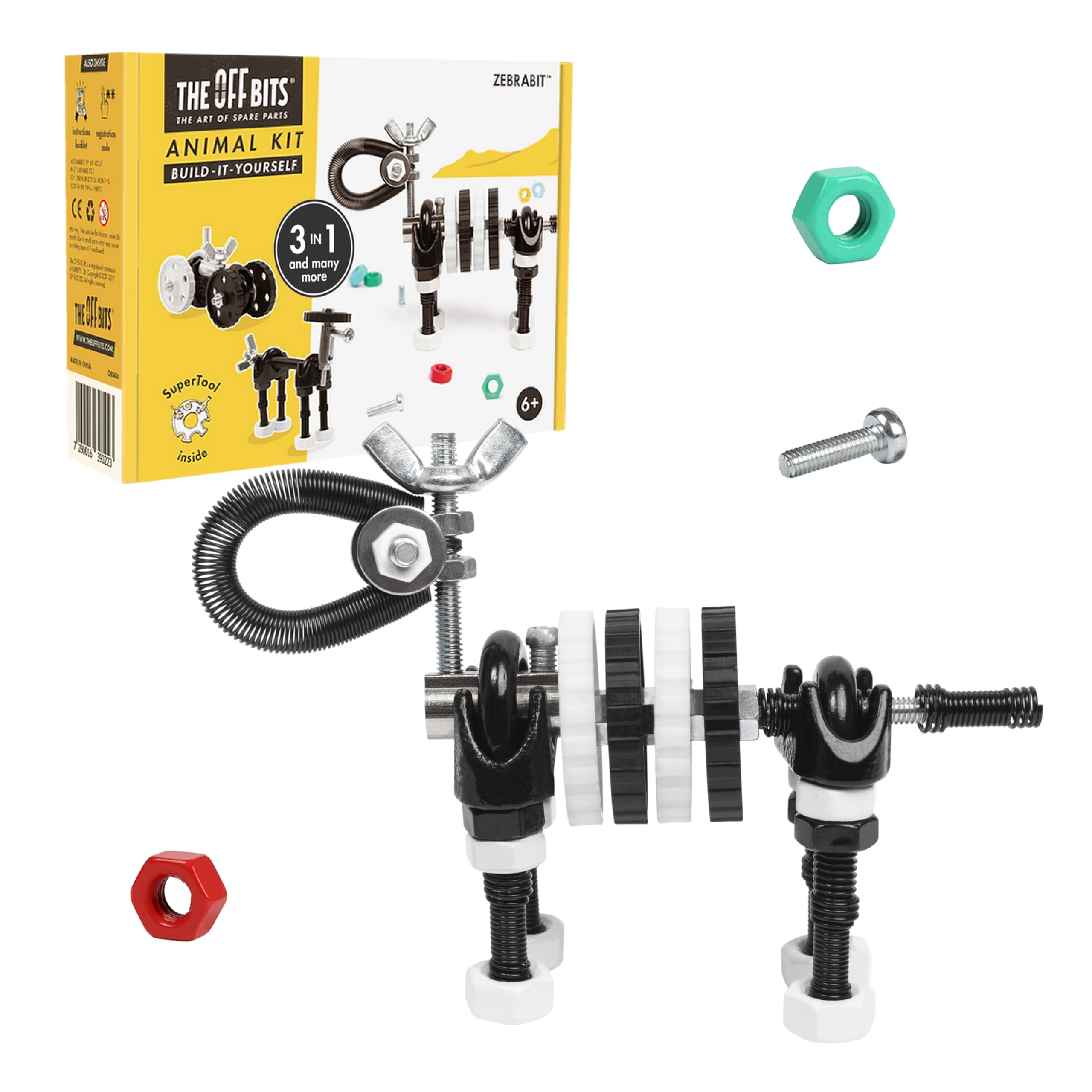 The Off Bits Black Zebra Erector Set – Animal Mini STEM Building Toy for Kids 6+ with Nuts & Bolts