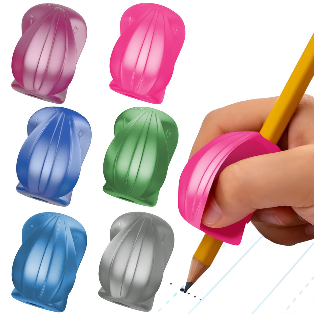 The Pencil Grip Crossover Grips, Metallic Colors - Ergonomic Pencil Holders for Right and Left Handed, 6 Count