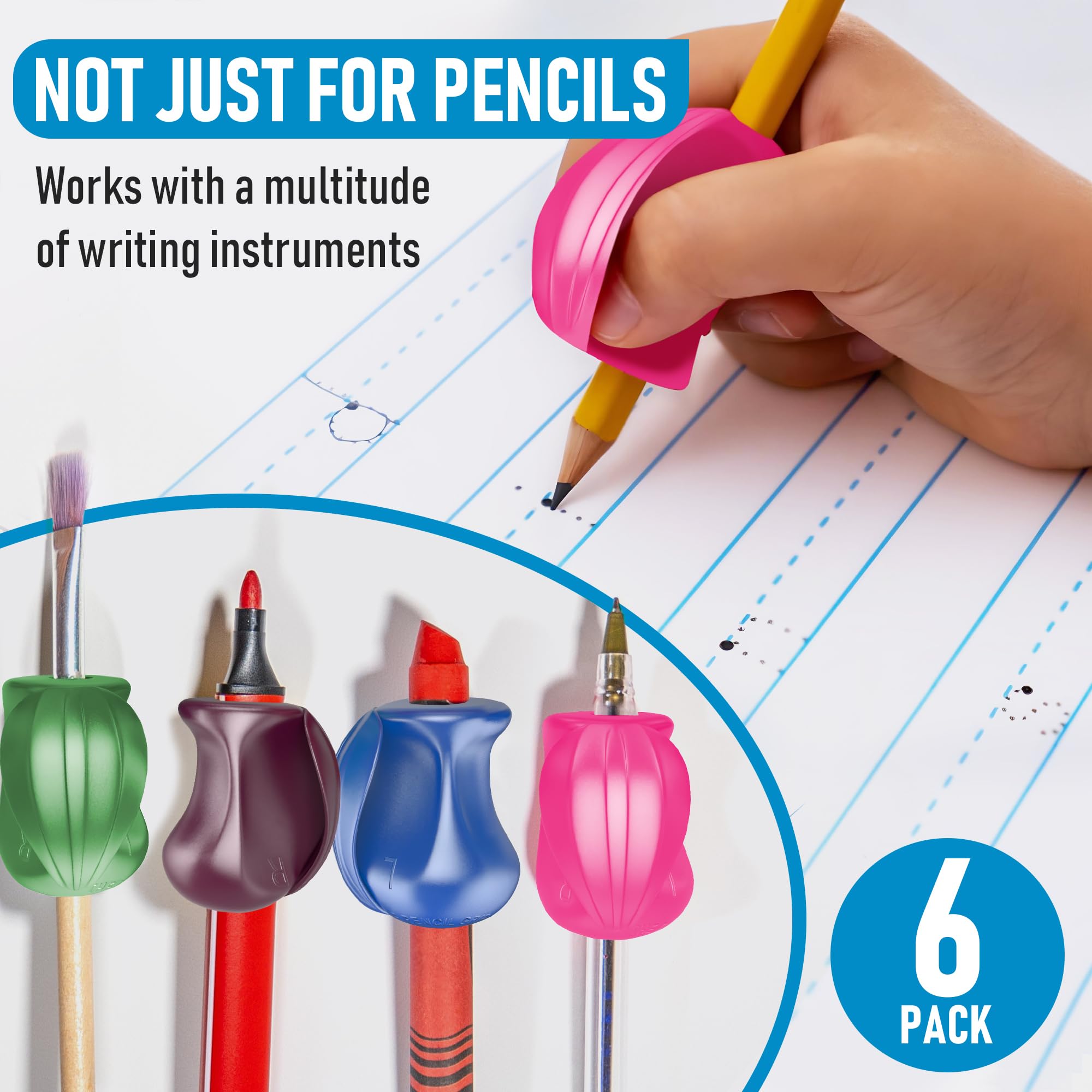 The Pencil Grip Crossover Grips, Metallic Colors - Ergonomic Pencil Holders for Right and Left Handed, 6 Count