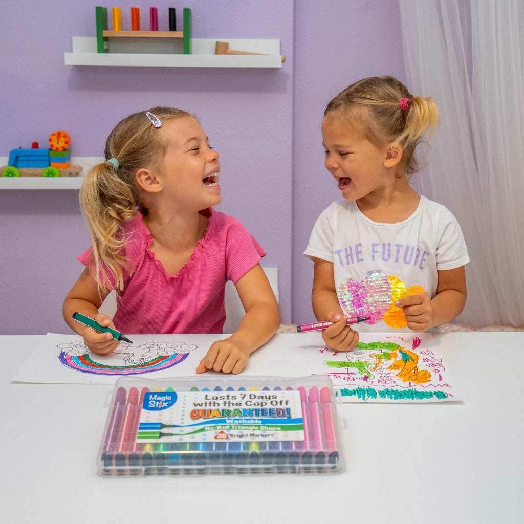 The Pencil Grip Magic Tri Stix 36-Pack – Non-Toxic Washable Triangular Markers for Kids