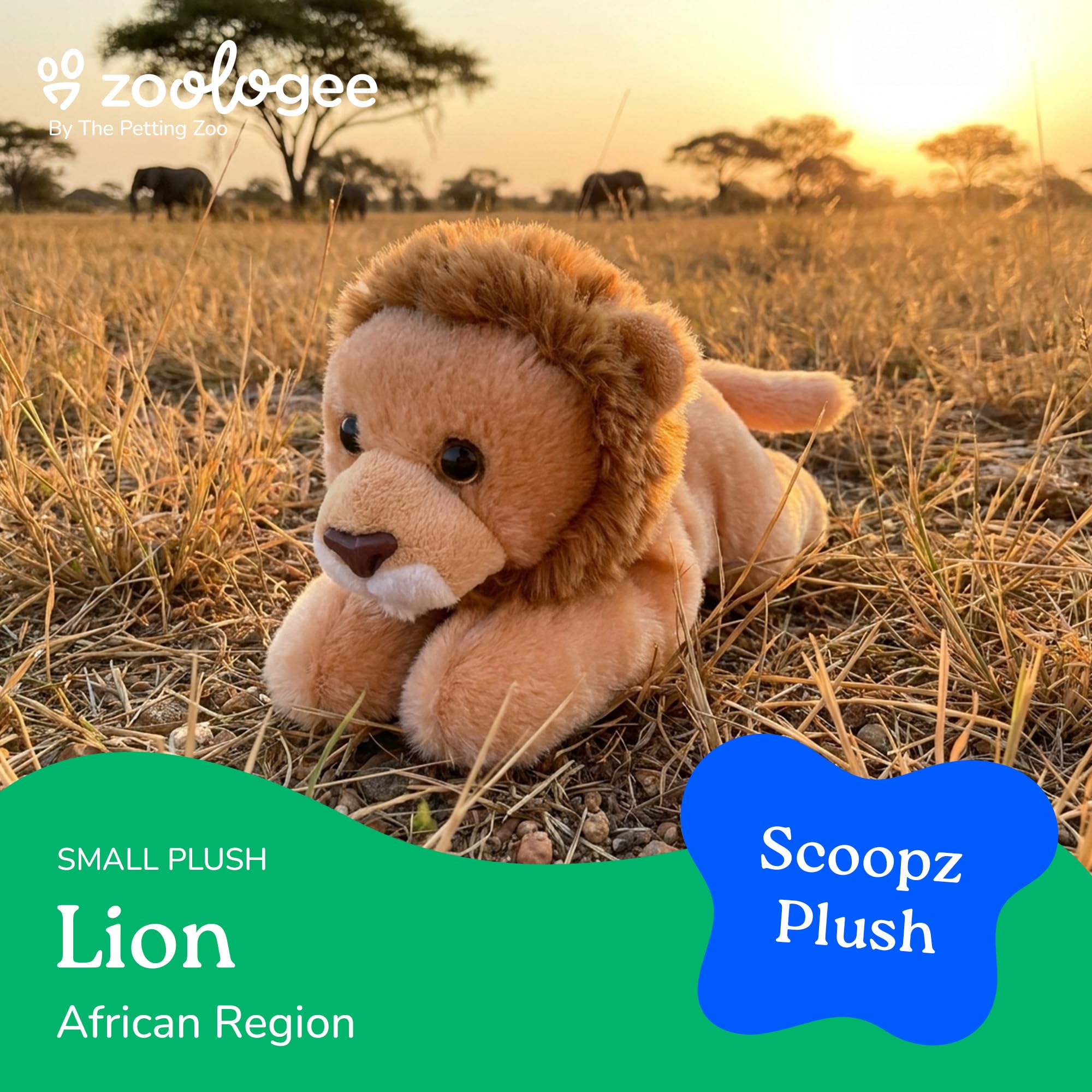 The Petting Zoo 8-Inch Brown Lion Plush Toy – Scoopz Wildlife Collection Stuffed Animal