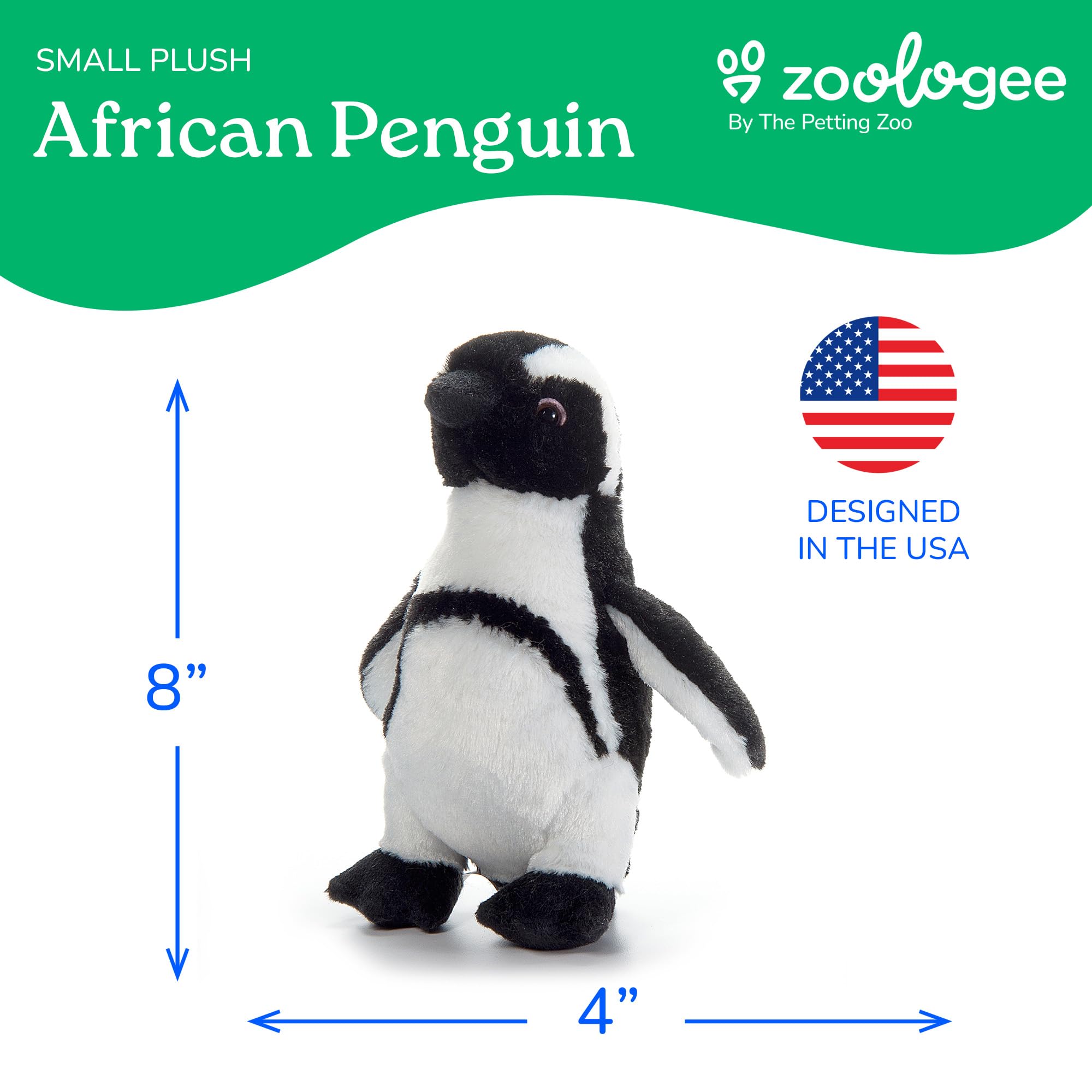 The Petting Zoo African Blackfoot Penguin Plushie – 8-Inch Soft Stuffed Animal Toy Made from Recycled Water Bottles